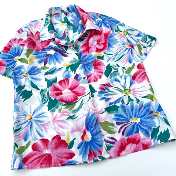Secondhand Floral Button Down Short Sleeve Shirt - Picture 4 of 4